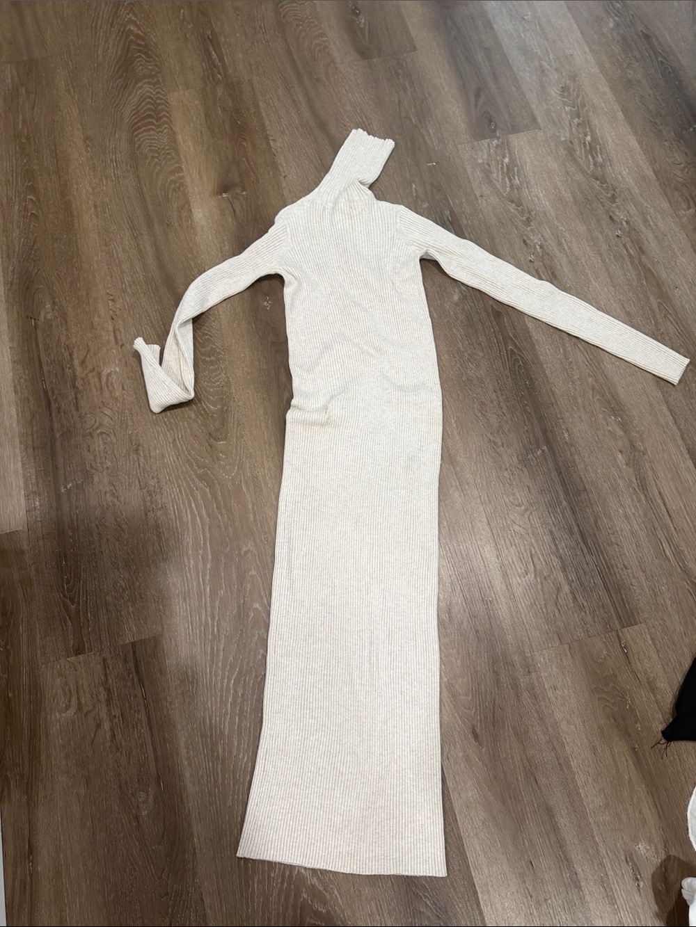 Zara Cream One-Shoulder Ribbed Maxi Dress